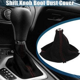X AUTOHAUX Car Shift Boot Cover Gear Shift Knob Cover Suede Black with Red Line