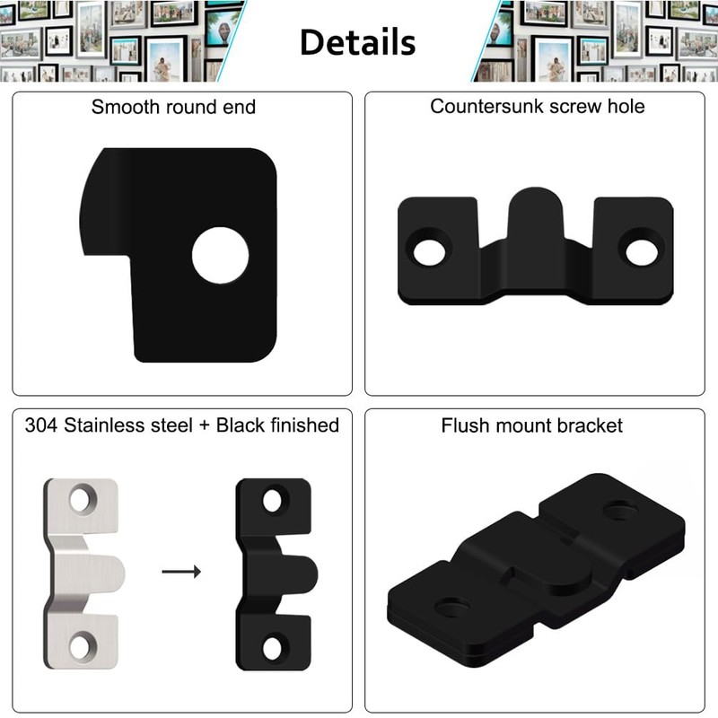 24 Pack Flush Mount Brackets 1.7in x 0.75in Black Stainless