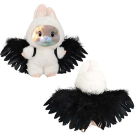 15-17cm Doll Clothes for Labb Rabbit Bunny, Lovely Angel Wing Decoration, Fashionable Outfit for Dress up, Doll Costume Cosplay Fashion Accessories -Black