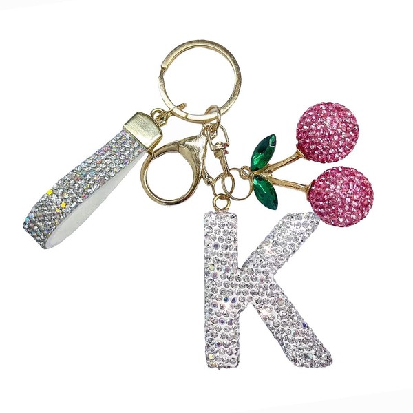 Shiny Letter Cherry Keychain Gift for Women Girls Bling Sparkly