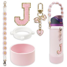 Silicone Boot Cute Monogram Set Compatible with Owala Water Bottle 32 oz - Perfect Letter Owala Accessories for Owala Tumbler, Owala Free Sip, Pink Owala, Black Owala, owala coffee tumbler (Pink, J)