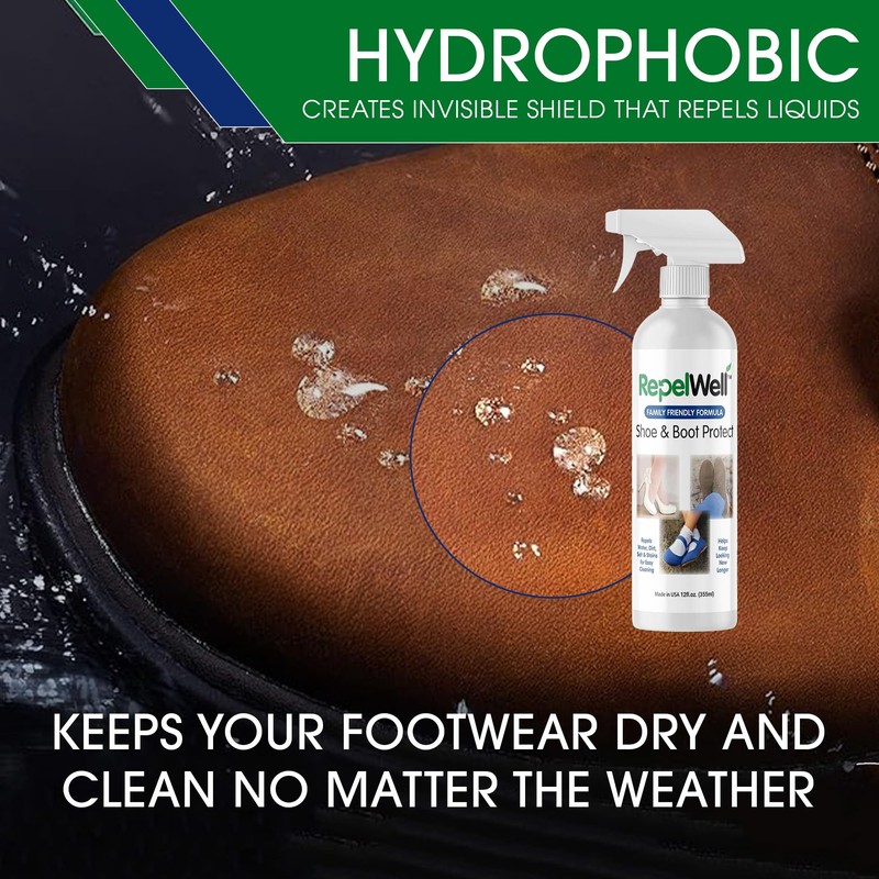 RepelWell Shoe & Boot Stain & Water Repellent (12oz) Eco-Friendly,