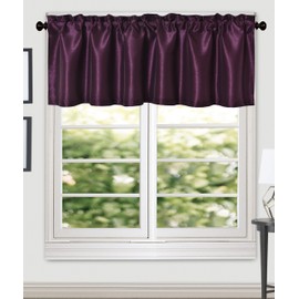 Aiking Home (Pack of 2) Solid Faux Silk Window Valance, 56 by 16 Inches, Eggplant