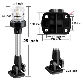 TUNORD Boat Anchor Light 3-NM LED Fold Down Boat Stern Light All Round 360° Navigation Light for Pontoon and Fishing Boat 12-24V (25 inch Foldable)