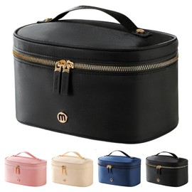 TIMYU Makeup Pouch, Makeup Pouch, Large Capacity, Vanity Type, Cosmetic Bag, Portable, Lightweight, Waterproof, For Travel/Business Trips, Travel Pouch, Top and Bottom Separation Structure, Cushion Pouch, Brush Pocket, Cosmetic Storage, Ribbon Hand, Divi