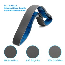 2 x 42 Inch Silicon Carbide Sanding Belts, 2x42 Knife Sharpening Belt Sander Belts 600 800 and 1000 Assorted Fine Grits,12-Pack