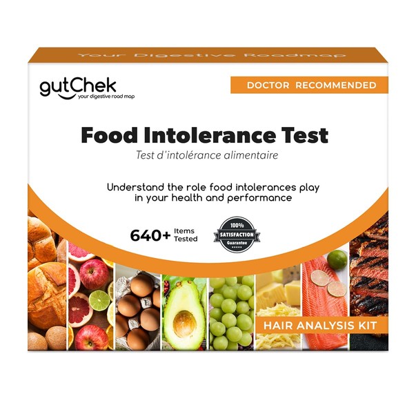 gutChek Food Intolerance Test - 640 Items Tested with Home Collection Kit, Non-Invasive & Painless Hair Analysis Food Sensitivity Test Kit for Adults, Results in 7-10 Days