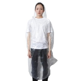 CAPASTEC Disposable Raincoat, Set of 5, Emergency Raincoat, Lightweight Raincoat, Unisex, Hood and Sleeves Included, white