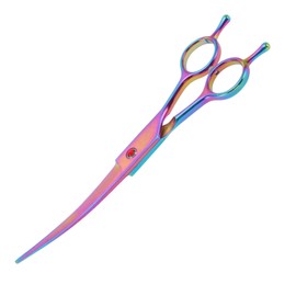 RENEWREVITAL Dog Grooming Scissors, with Ergonomic Handle, Pill Popper for Cats, Upper Bend Shears, Stainless Steel Curved Shears for Dogs, Assorted Color, 7.5"