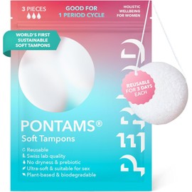 PERIOD PONTAMS Soft Tampons for Women - 3 Day Reusable and Compostable Tampons - Probiotic Balance Support - Ultra Soft Plant-Based 3 Pack