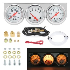 MAIMEIMI 2 inch 52mm Triple Gauge kit with Dashboard, 3 in 1 Car Meter Auto Gauge Set Volt Meter Water Temperature Gauge Oil Pressure Gauge with LED Light for Cars Tractor Trucks (White)