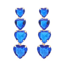 Heart Rhinestone Statement Earrings Heart Crystal Drop Dangle Earrings for Women Valentine's Day Love Wedding Party Gifts(Deep Blue)