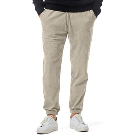 JMIERR Mens Sweatpants Casual Waffle Pants Joggers Pant Drawstring Stretch Elastic Waist Tapered Trousers with Pockets, S, White