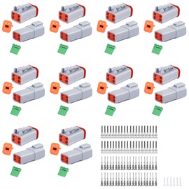 126 PCS Deutsch DT Grey 4 Pin Connectors 10 Set, Waterproof Electrical Wire Connector with Stamped Contacts and Seal Plug for Truck, Off-Road Vehicles, Construction, Agriculture, Motorcycle Wiring