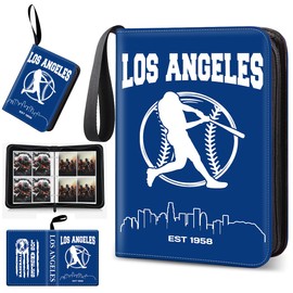 Baseball Card Binder, Los Angeles Trading Card Holder Protectors, 4 Pocket Fits 400 Cards with 50 Removable Sleevesves Card Storage Album Folder Case Collector
