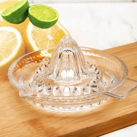 DUHALINE Lemon Squeezer, Portable Citrus Juicer, Crystal Reamer Manual Juicer with Handle and Spout for Fresh Juice, Lime Orange, Heavy Clear Glass