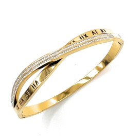 Capital Charms Infinity Numerals Bangle Bracelet, Stainless Steel with CZ Crystals, Fits 17cm / 6.7 inch (GD-Numerals)