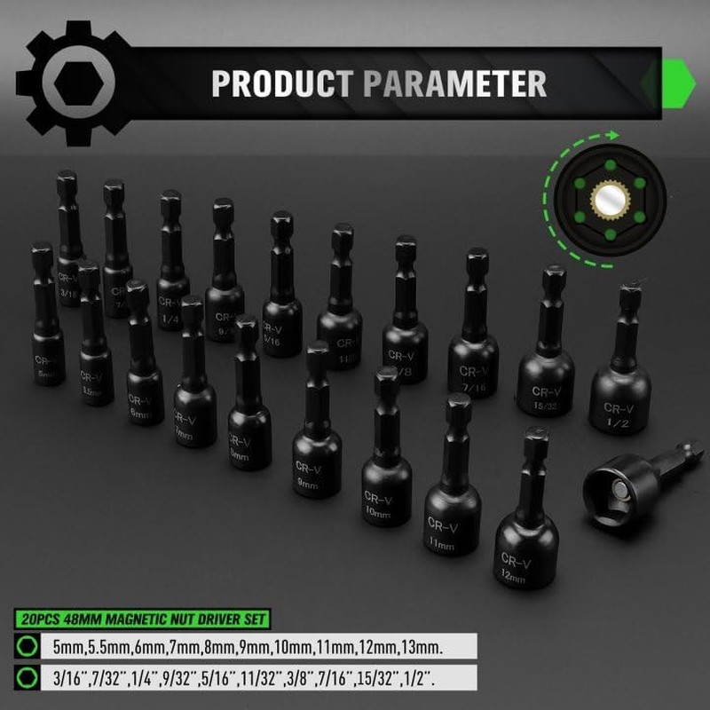 SWANLAKE GARDEN TOOLS 55-Piece Magnetic Nut Driver Set, Metric &