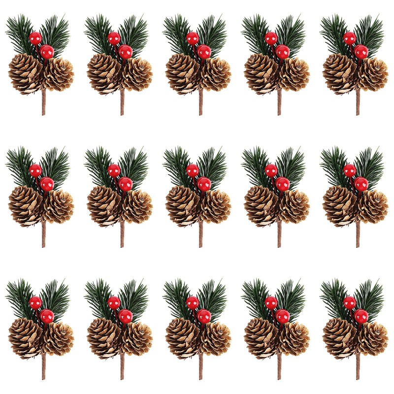 LOKIPA 12 PCS Artificial Picks Christmas Artificial Pine Cones Christmas