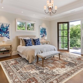 RUUGME Washable 9x12 Area Rugs - Large Rugs for Living Room Stain Resistant Carpet Vintage Rugs for Bedroom with Non Slip Backing Home Decor Floor Decoration Mat (9x12 Brick)