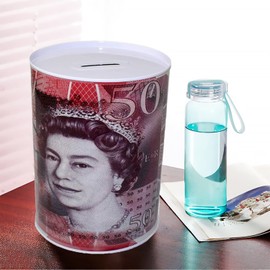 Vintage Money savings Tin Box | CashBox | LockBox | MoneyBox Notes Design safes Tinplate Multi Color For Kid & Adults Can Printed Bank Note £50 Size Large Jumbo (Large, £50)