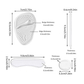 3 Pack Heel Grips Liner Cushions Set, Clear Loose Shoes Pads and Metatarsal Pads for Shoes Too Big Women Men Prevent Heel Pain Blisters