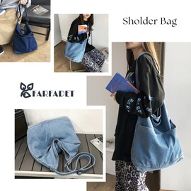 FARFADET Crossbody Denim Shoulder Bag, Tote Bag, Mother's Bag, Adjustable, A4 File Compatible, Large Capacity, Lightweight, Bag, navy