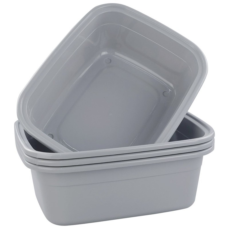 Jekiyo Plastic Dish Tubs, Grey Wash Basin, 12 QT/4 Packs