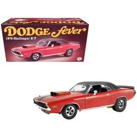 DCD 1970 Dodge Challenger R/T "Dodge Fever"-Bright Red with Black Stripes Black Vinyl Top Limited Edition 588 Pieces for Kids