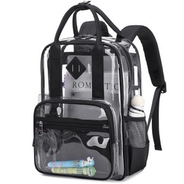 MOONBABY Clear Backpack Stadium Events Heavy Duty Clear Bookbag PVC Transparent Backpack for Kids Adult See Through Book Bag, Black