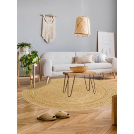 VEVARA HOMES Handwoven 8FT Round Jute Area Rug Natural Rustic Reversible Jute Rug for Bedroom Living Room Dining Room Office