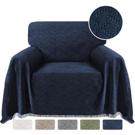 Turquoize Cotton Sofa Cover Couch Cover Navy Couch Protector Sofa Throw Cover for Couches Washable Sectional Sofa Couch Covers for Dogs Feature Geometrical Woven Jacquard Fabric(71"x 91",Medium, Navy)