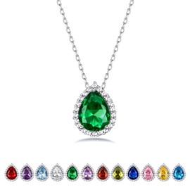 Bestyle Sterling Silver May Birthstone Pendant Necklace for Women Pear Shape Gemstone Necklace with Cubic Zircon Birthday Gift for Wife Mom