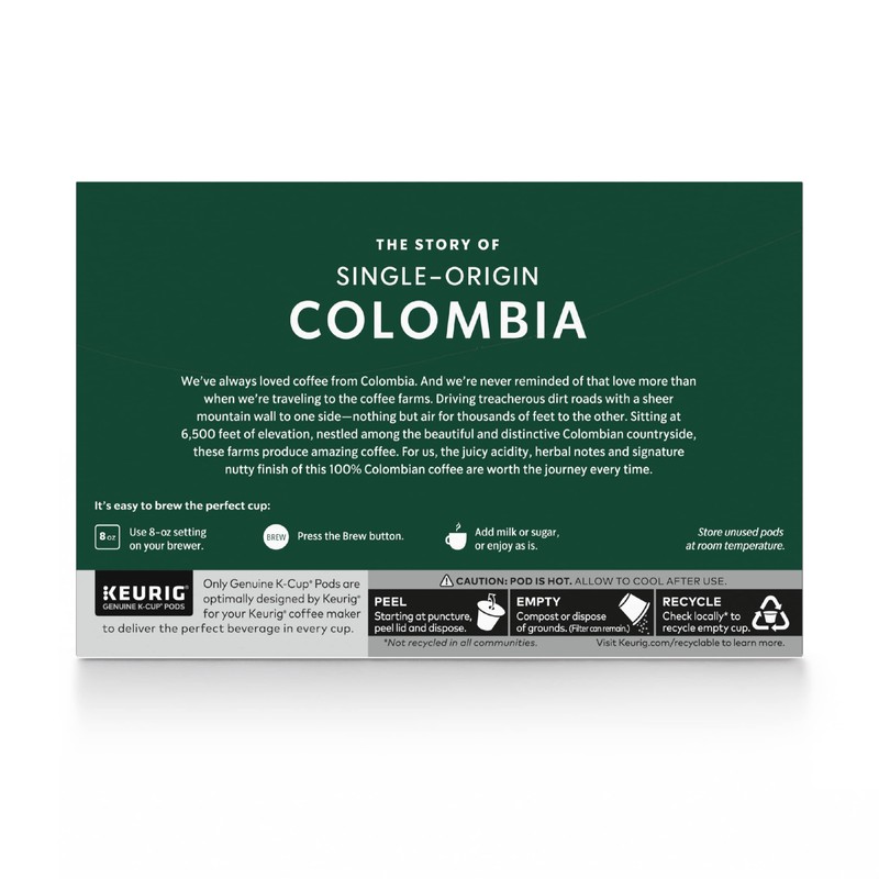 Starbucks K-Cup Coffee Pods, Medium Roast Coffee, Colombia, 100% Arabica,