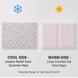 30x40cm Cute Floral Cooling Gel Pad with Soft Fleece Back, Reversible Summer Cooling Cushion for Office Chair, Car Seat, Bed, Couch, No Freeze Needed, Washable Cover, Dual-Sided Use