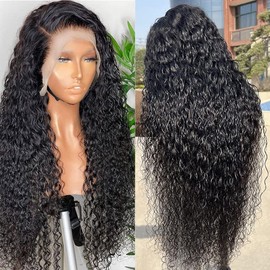 Filrku Water Wave Lace Front Wigs 13x4 HD Trasparent Glueless Lace Frontal Wigs for Women Pre Plucked with Baby Hair 180% Density Wet and Wavy Wigs (36 inch)