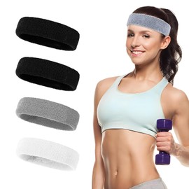 Lumbor37 Diademas Deportivas para La Cabeza, 4 Pack Hombres y Mujeres Cabeza de Elástica Banda para El Sudor y Deportes para Correr, Yoga, Fútbol, Baloncesto y Otros Deportes