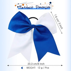 2 Packs Jumbo Cheerleading Bow 8 Inch Large Cheer Hair Bows with Ponytail Holder for Teen Girls Softball Outfit Uniform(Blue and White)