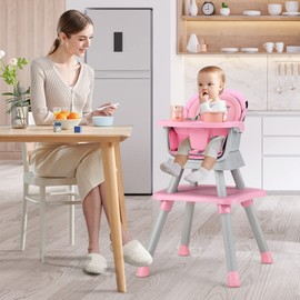 KOTEK Baby High Chair, 8 in 1 Convertible Highchairs for Babies and Toddlers, Building Block Table, Booster Seat, Toddler Chair with Removable Tray, Safety Harness, Dual Cushions (Pink)