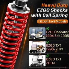 Cartalia Golf Cart Shocks with Heavy Duty Coil Springs for 1994+ EZGO TXT/Medalist G&E Model, Replace E-Z-GO Front or Rear Absorbers OEM# 70928-G01 76418-G01 Included Extender for Lifted Cart - Red