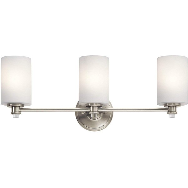 Kichler Joelson 24" 3 Light Vanity Light with Satin Etched Cased Opal and Clear Glass Accent Glass in Brushed Nickel