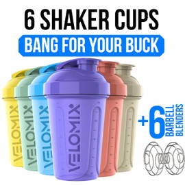 VELOMIX -6 PACK- 20 OZ Protein Shaker Bottles for Protein Mixes, Shaker Cups for Protein Shakes, Small Shaker Bottle Pack, Shaker Cup, Shakers for protein Shakes (Pastel Shades - 6 Pack)