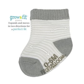 Fruit of the Loom Baby 14-Pack Grow & Fit Flex Zones Cotton Stretch Socks - Unisex, Girls, Boys, Grey Stripe, 12-24 Months