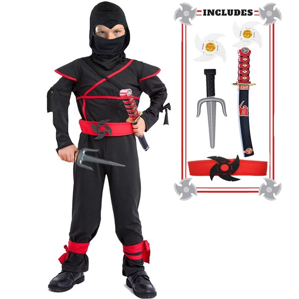 Kids Ninja Costume Halloween Costumes for Boys Ninja Toys with Ninja Foam Accessories 3-10 Year Old Boys Dress up Best Gifts