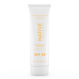 Native Sunscreen SPF 30, Zinc Oxide Dermatologist Tested Suitable for Sensitive Skin & Hawaii Compliant, 5 Ounces | Pineapple & Coconut Scent Sun Protection Lotion, Lightweight & Smooth