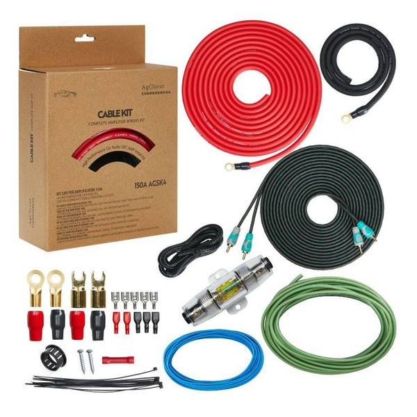 AgClover 4 Gauge Amp Wiring Kit, 100% (OFC) 3000W Complete Amplifier Wire Installation Accessories - Make Connections and Brings Power to Car, Home and Marine Audio Systems