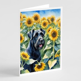 Caroline's Treasures Giant Schnauzer in Sunflowers Greeting Cards Pack of 8 Blank Cards with Envelopes Whimsical A7 Size 5x7 Blank Note Cards