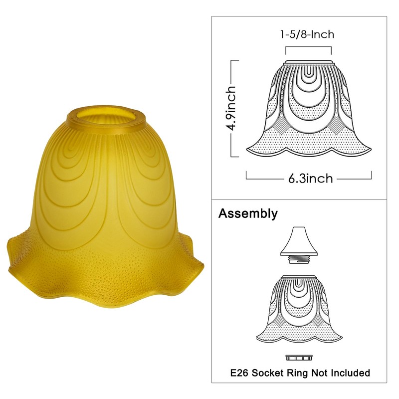 Amber Glass Lamp Shade Replacement with Bell Shaped, 1-5/8-inch Fitter
