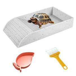FunnAura 3 Pcs Tortoise Water Bowl Kit, Tortoise Bath with Ramp and Feeding Water Dish Cleaning Brush