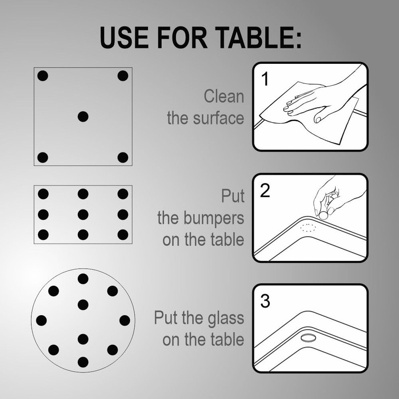 Glass Table Top Bumpers. Non Slip. Self Adhesive Table Pads